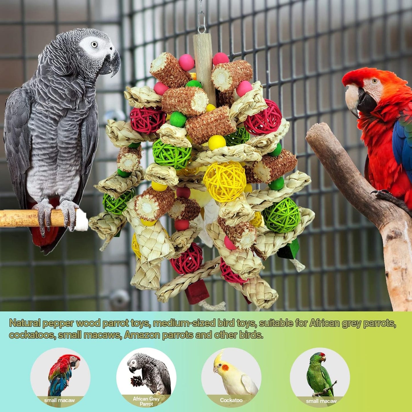 Parrot Toys, Natural Corncob Bird Chew Toys for Small and Medium Macaws, African Grey Parrots, Amazon Parrots Bird Cage