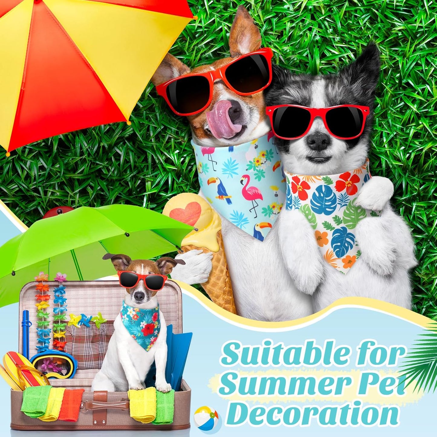 Weewooday 50 Pcs Hawaiian Dog Bandanas Bulk for Dogs Soft Bibs Adjustable Triangle pet Bandana for Small Medium Large Costume(Hawaii Pattern, 19.7 x 13.8 x 13.8 Inch)