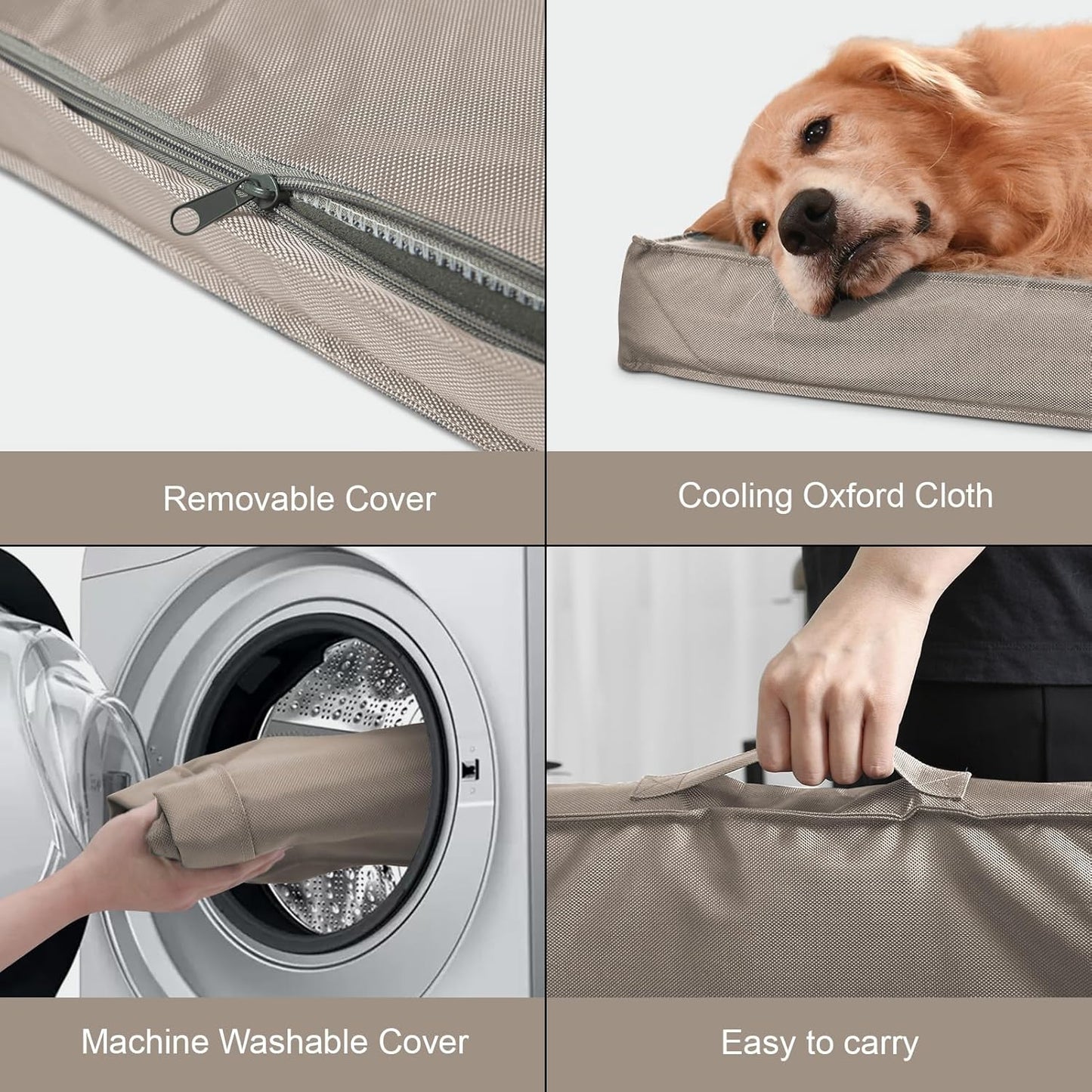 Orthopedic Dog Bed for Large Dogs, Waterproof Dog Bed Washable Pet Bed for Large Sized Dogs with Egg Crate Foam Pet Mat, Removable Oxford Cover, Khaki