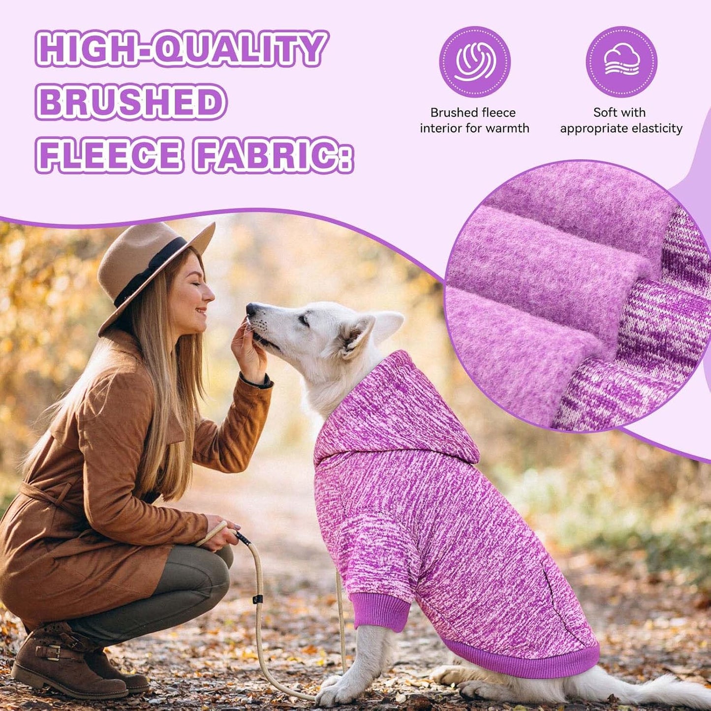 Dog Sweaters for Large Dogs Hoodie Fleece Dog Sweater Soft Clothes Sweatshirt with Pocket Hoodie for Large Dogs(Purple&XL)