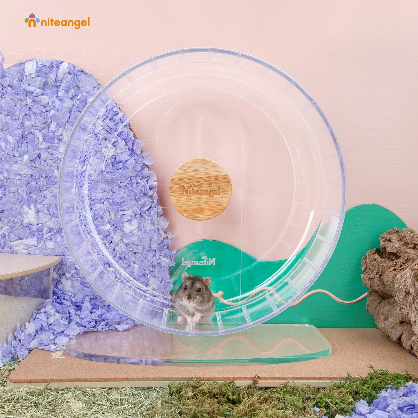Niteangel Super-Silent Hamster Exercise Wheels: - Quiet Spinner Hamster Running Wheels with Adjustable Stand for Hamsters Gerbils Mice Or Other Small Animals (L, Transparent)