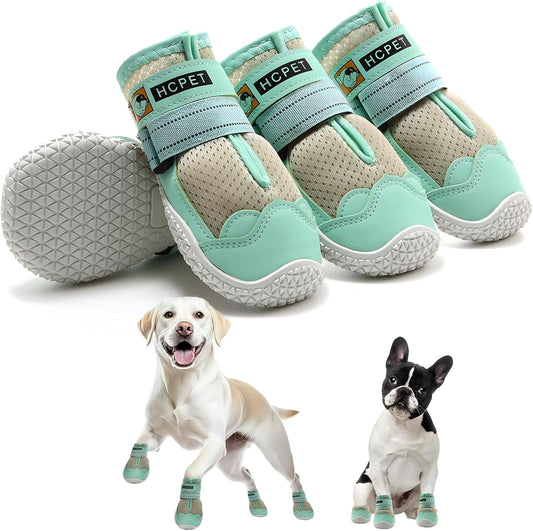 Hcpet Dog Shoes for Large Dogs, Breathable Dog Booties for Small Medium Dogs, Anti-Slip Dog Boots & Paw Protectors for Hot Pavement Winter Snow Hiking with Reflective Straps Green Size 5