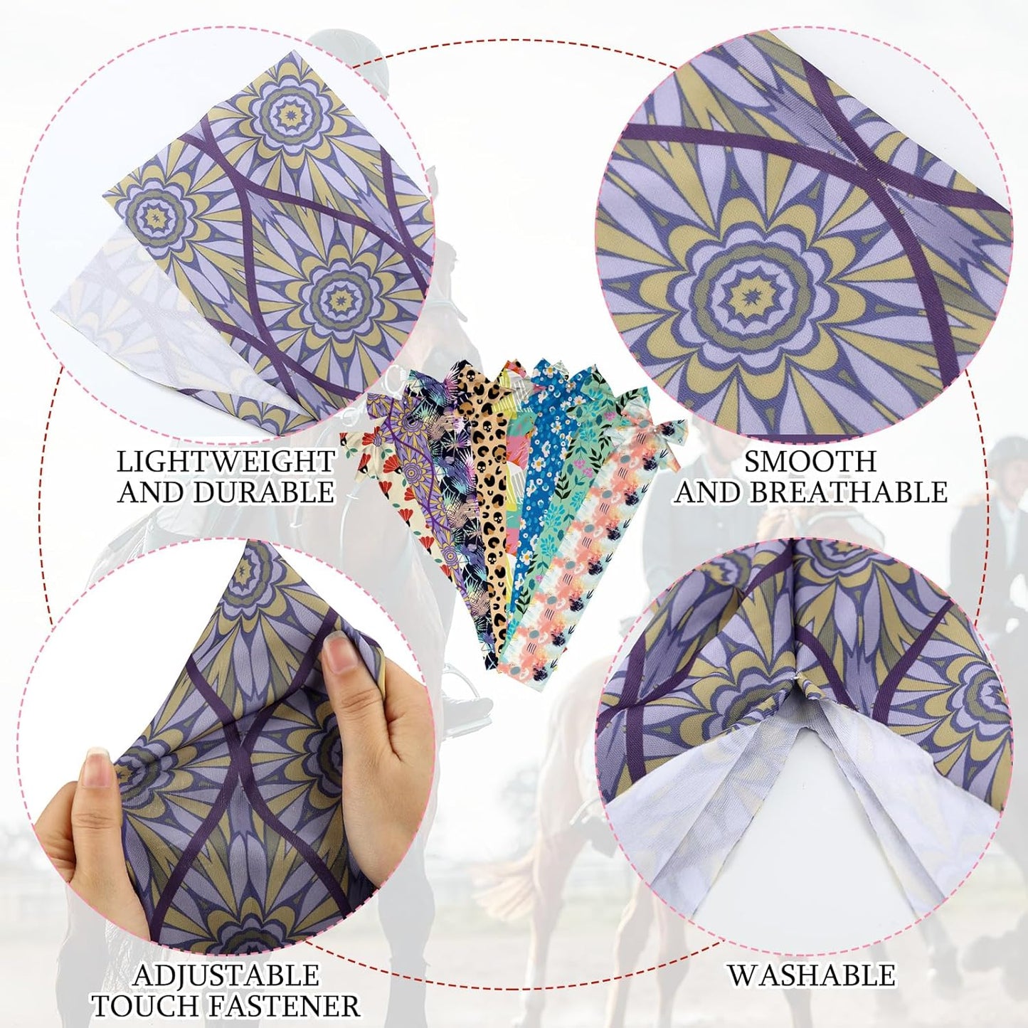 Eccliy 8 Pcs Horse Tail Bag Breathable Guard Stretchy 22" Slip on Horse Tail Wrap 2 Strand Closure Straps Grooming Supplies to Keep from Dirt Breakage Rubbing 8 Designs