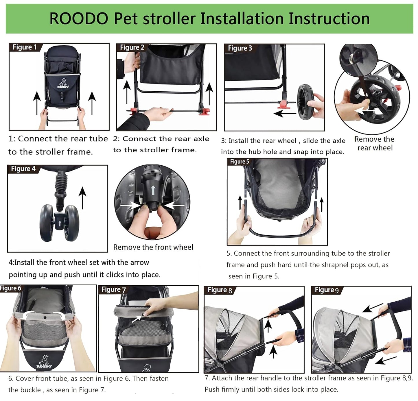 ROODO 4 Wheel Dog Cat Pet Stroller Best Lightweight Foldable Compact Portable Jogger All Terrain Travel Pet Gear Puppy Doggie Bunny Kitty Stroller for up to 30lbs Medium Small Dogs Cats(Light Khaki)