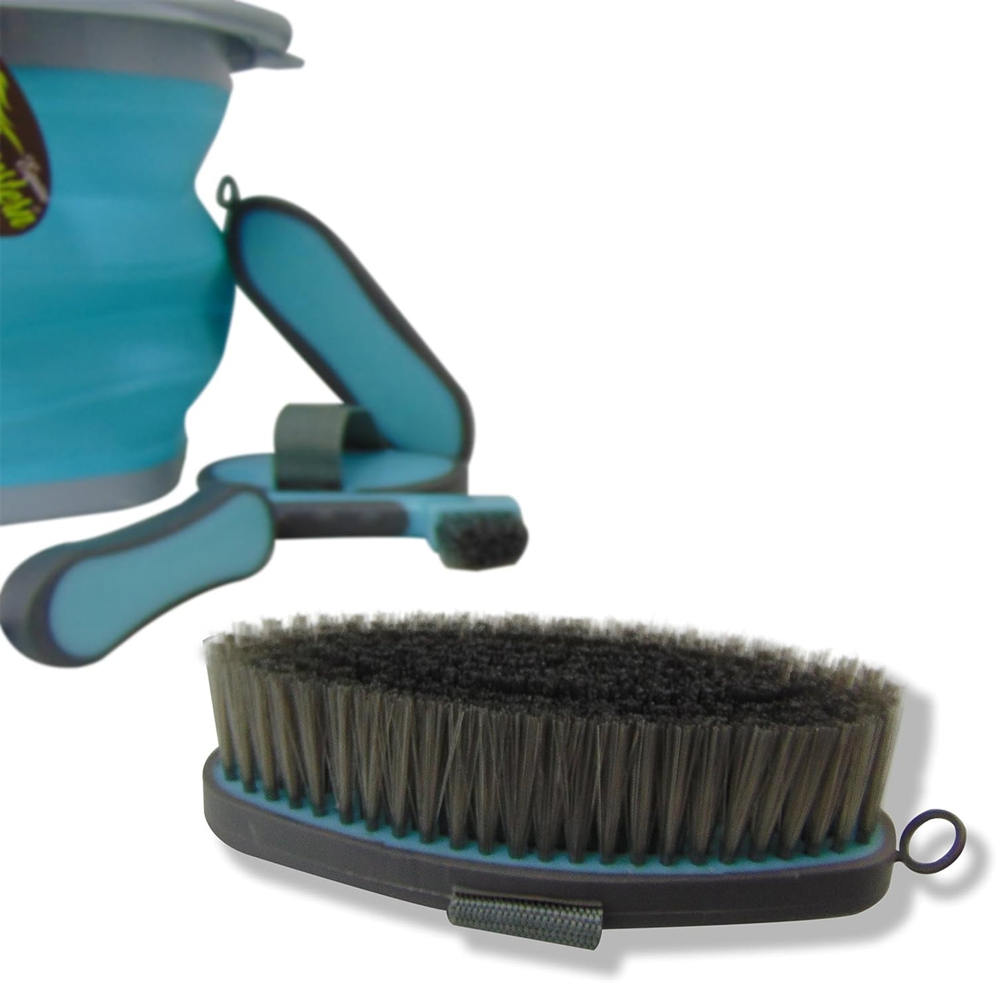 Collapsible Grooming Kit 10 Liter Bucket and 5 Grooming Tools by Southwestern Equine (Turquoise)