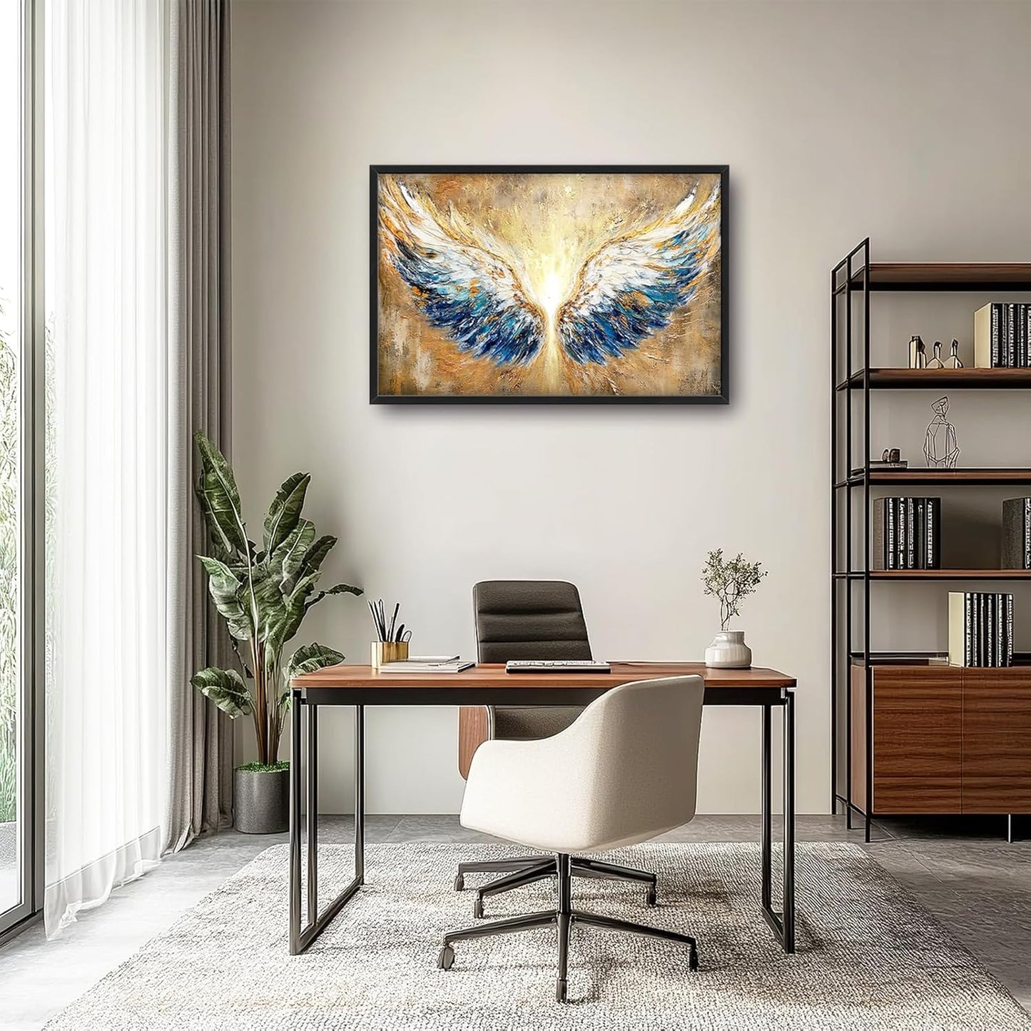 Extra Large Angel Wings Framed Wall Art for Living Room,Oversized Golden Wings Pictures Wall Decor,Holy Gold Blue Canvas Print Painting Modern Artwork Bedroom Office Bathroom 36L" x 24W"