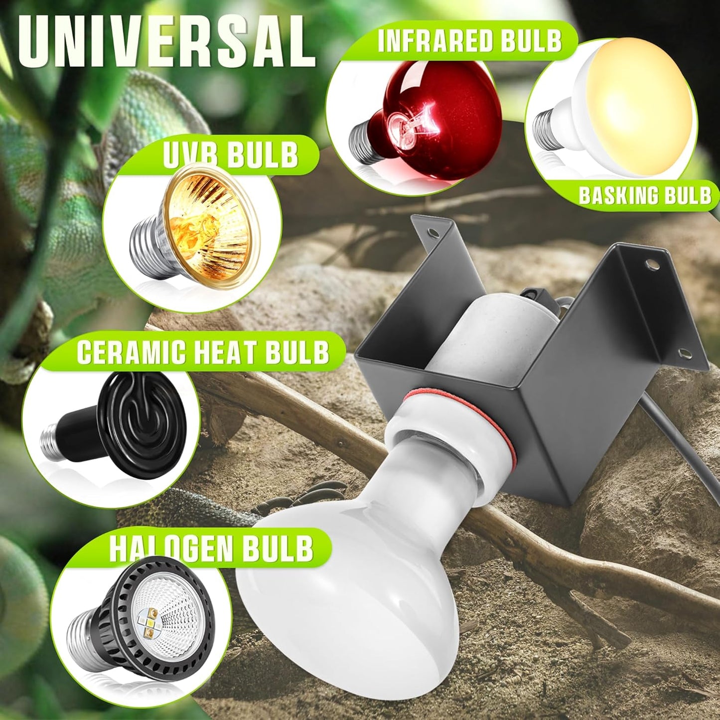 Reptile Ceramic Socket, Heat Lamp Holder for Terrariums and Vivariums, Gecko Lizard Heat Lamp Bracket Light Fixture, Bulb Not Included