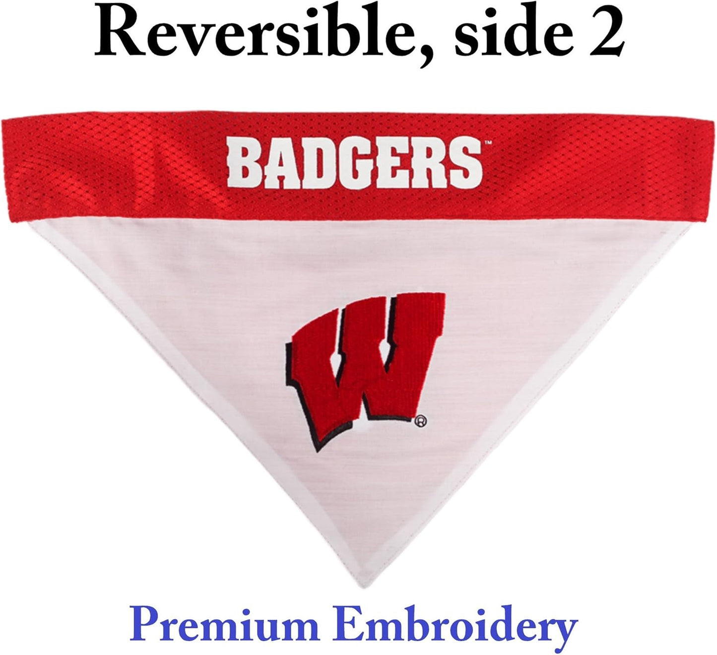 Pets First Collegiate Pet Accessories, Reversible Bandana, Wisconsin Badgers, Large/X-Large