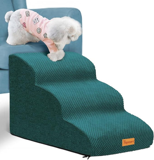 Topmart 3 Tiers Foam Dog Ramps/Steps,Non-Slip Pet Steps,Extra Wide Deep Dog Stairs,High Density Foam Pet Stairs/Ladder,Best for Older Dogs,Cats,Small Pets