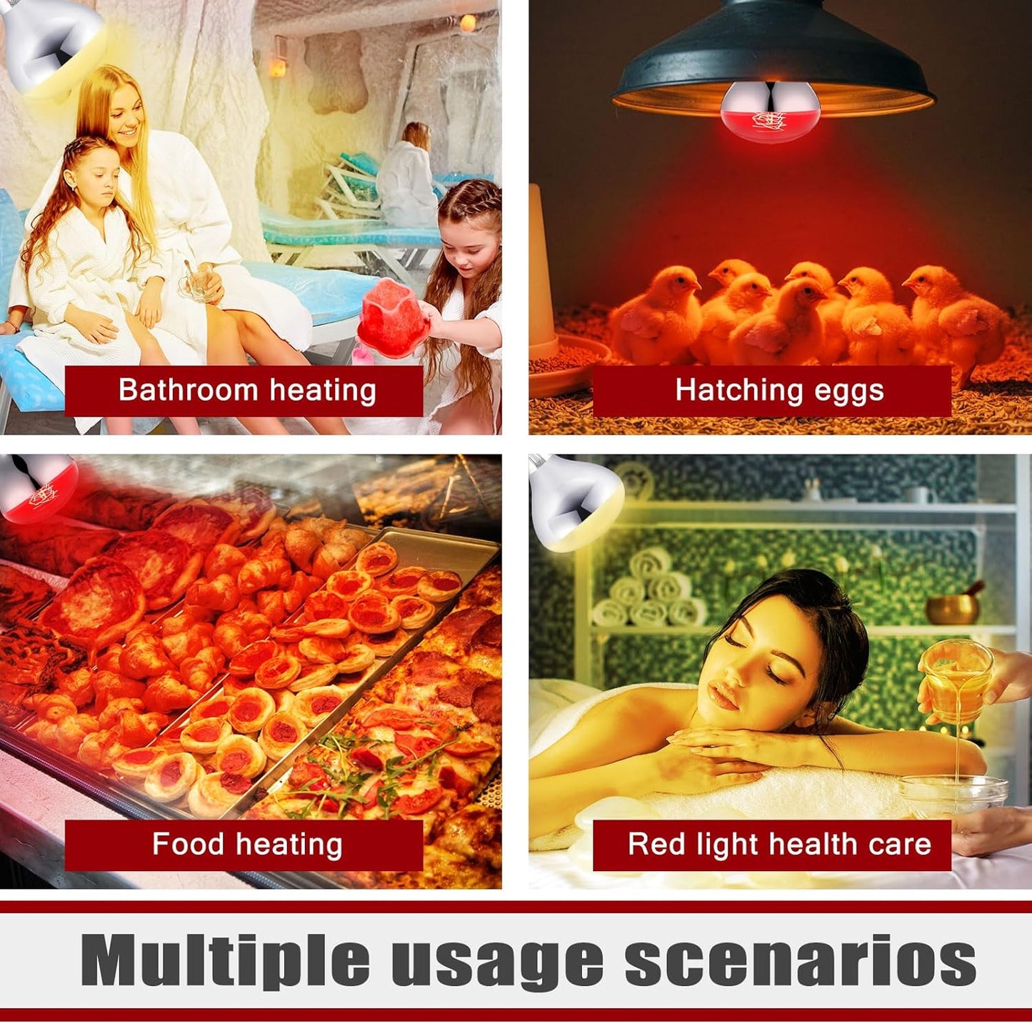 VIHOSE 6 Pack 250 Watt Heat Lamp 120v R40 Heat Lamp Bulbs Glass Incandescent Light Bulbs Incandescent Heating Lightbulbs for Reptiles Chicks Food Puppies Bathroom, Use E26 Base (Silver,Red)