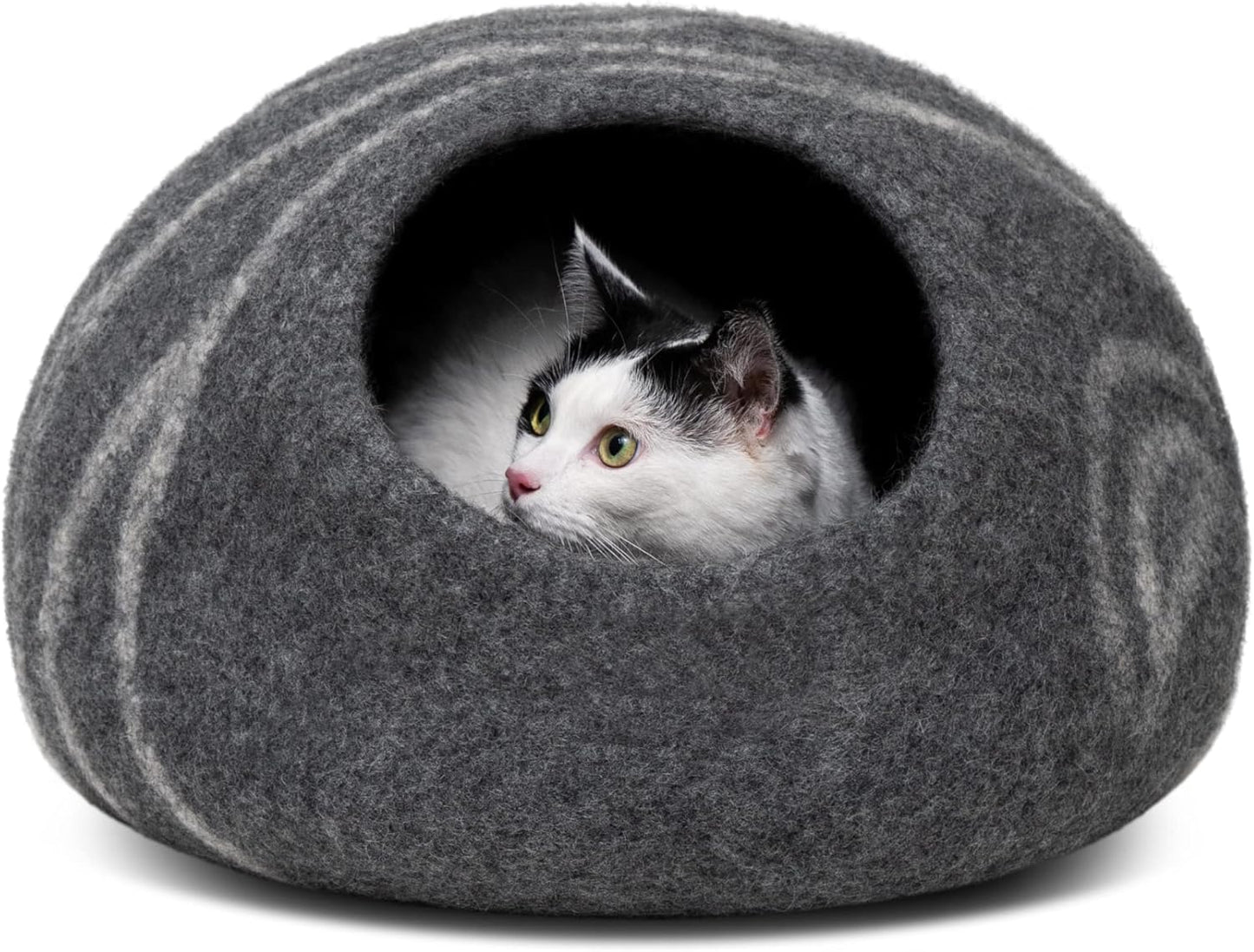 MEOWFIA Cat Cave – Premium Felt Cat Bed for Indoor Cats, Handmade 100% Merino Wool (Medium, Dark Grey)