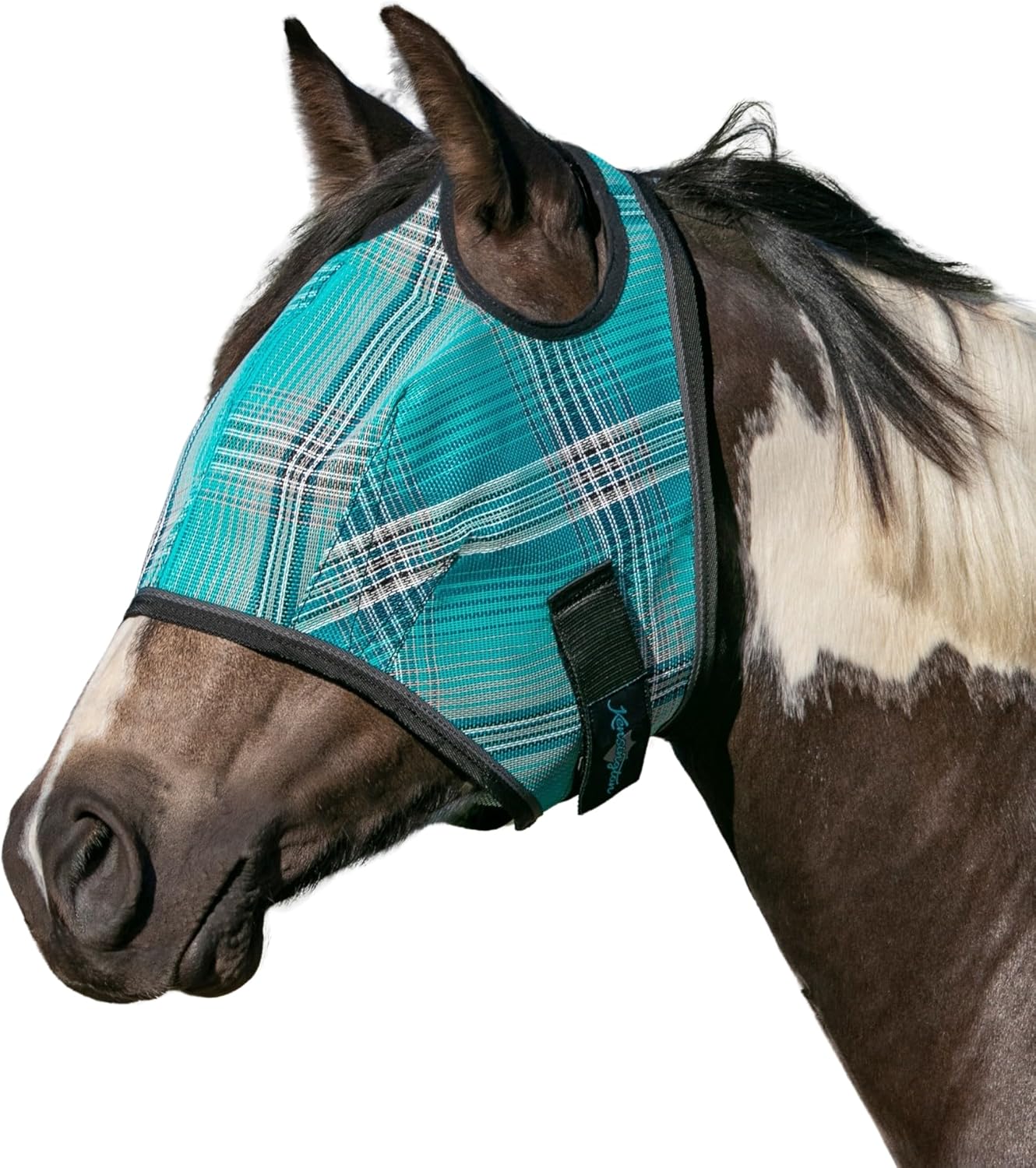 Kensington UV Horse Fly Mask with Web Trim - Protective Mask with Dual Ear Opening & Forelock Freedom - Small, Atlantis
