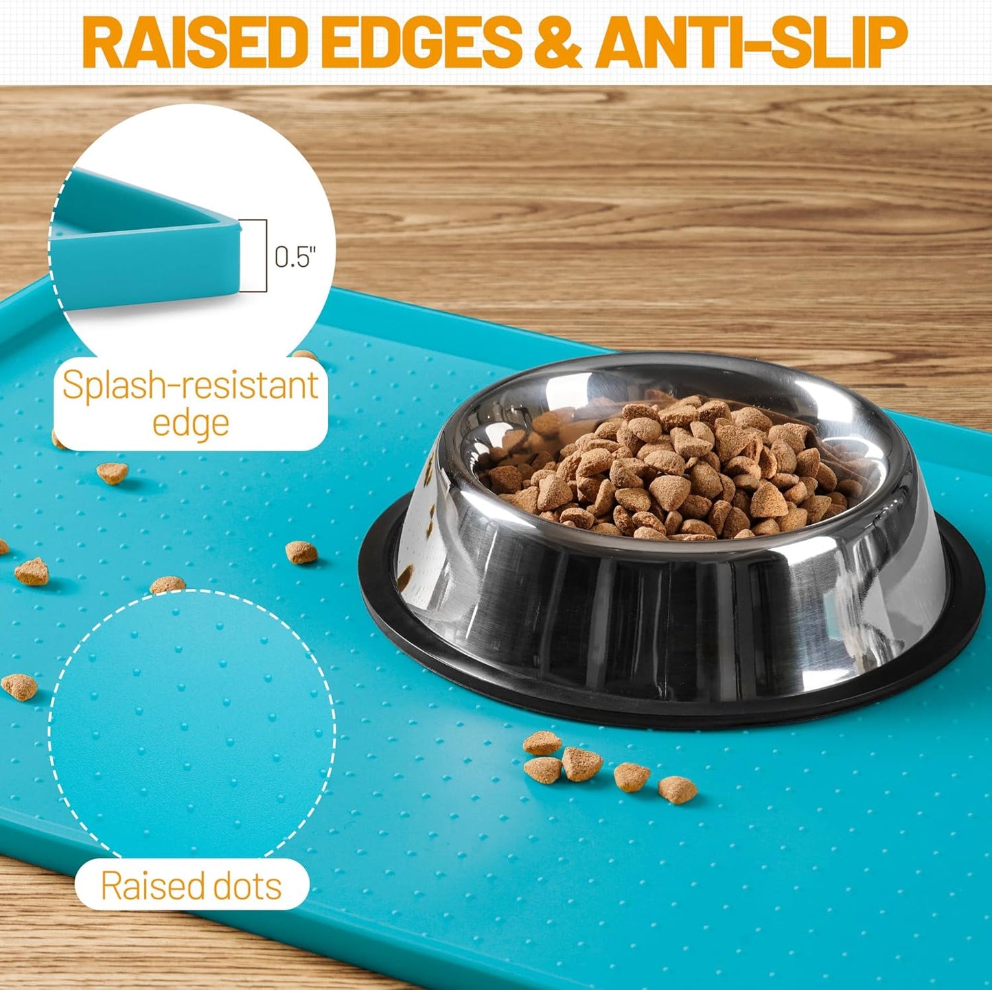 Hubulk Dog Feeding Mat,100% Waterproof Food Grade Silicone Pet Food and Water Bowl Placemat,Dishwasher, High Raised Edge to Prevent Spills,Nonslip Tray to Stop Messes on Floor (19"x12"x0.5", Teal)