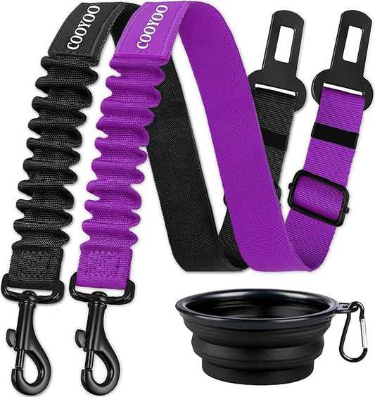 COOYOO Dog Seat Belt,3 Piece Set Retractable Dog Car Harness Adjustable for Vehicle Nylon Pet Safety Heavy Duty & Elastic