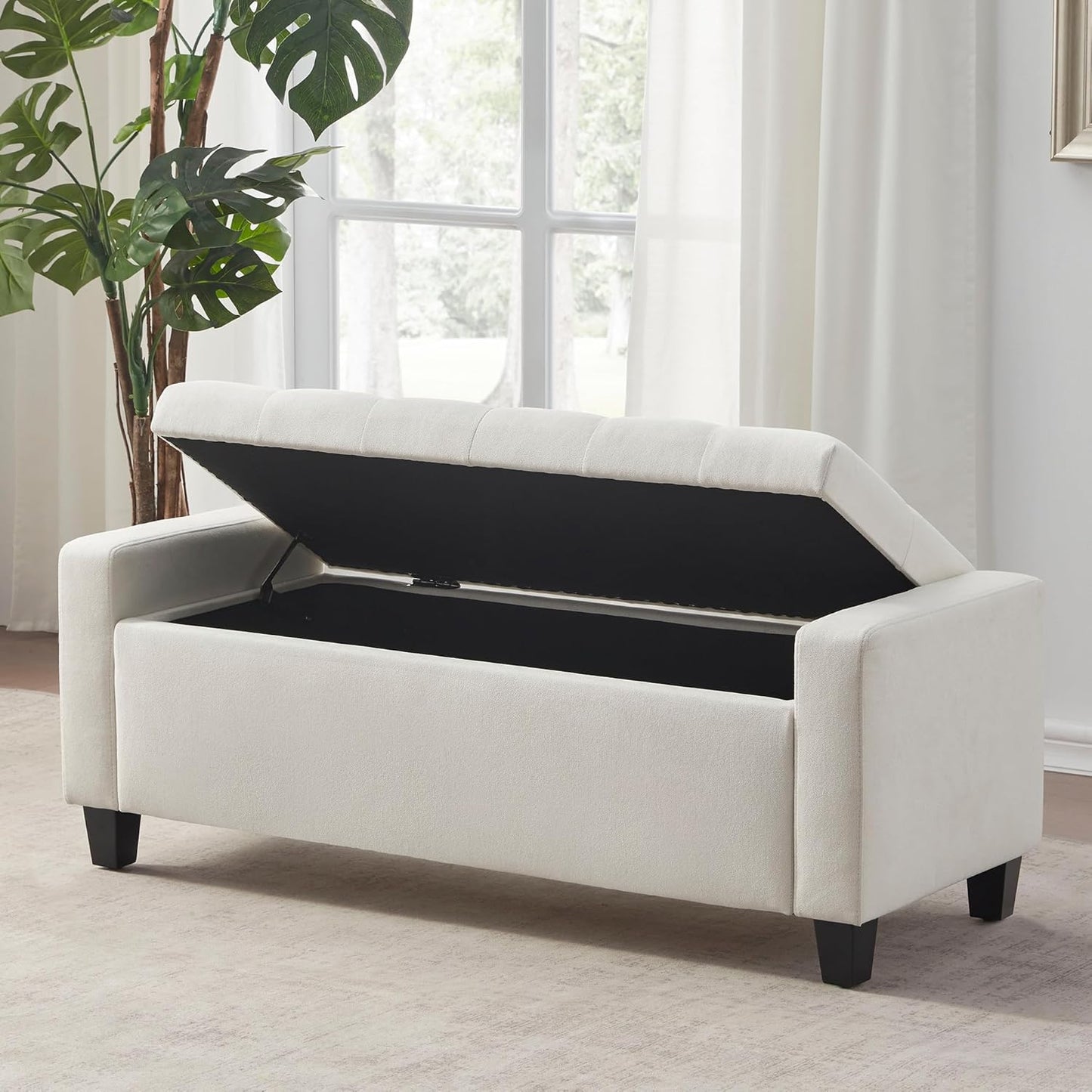 Ottoman with Storage, 48.8" Fabric Storage Ottoman Bench with Hinge, Bedroom Bench, Upholstered Benches with Seating for Living Room, Entryway (Beige)