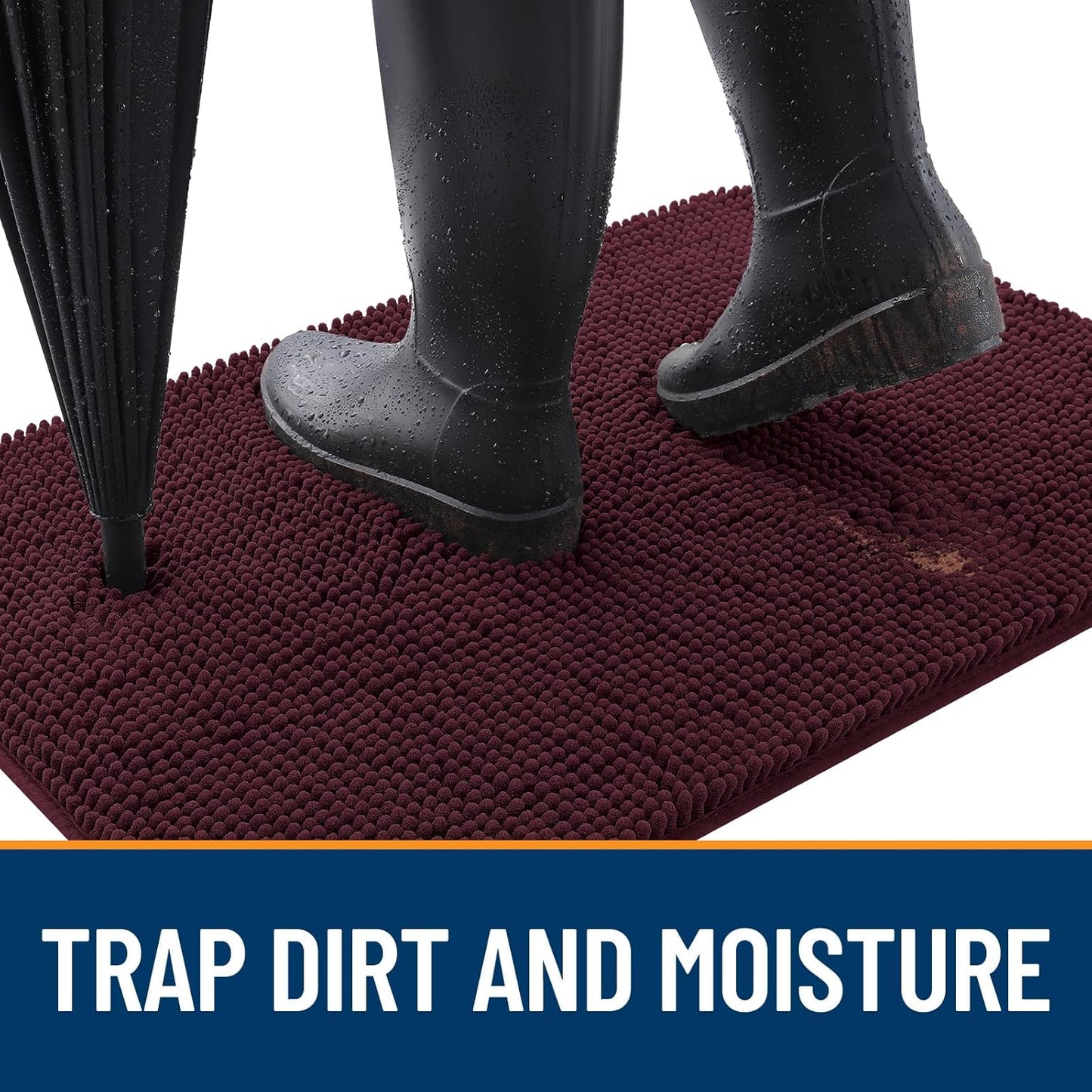 OLANLY Dog Door Mat for Muddy Paws 30x20, Absorbs Moisture and Dirt, Absorbent Non-Slip Washable Doormat, Quick Dry Chenille Mud Mat for Dogs, Entry Indoor Entryway Carpet for Inside Floor, Russet