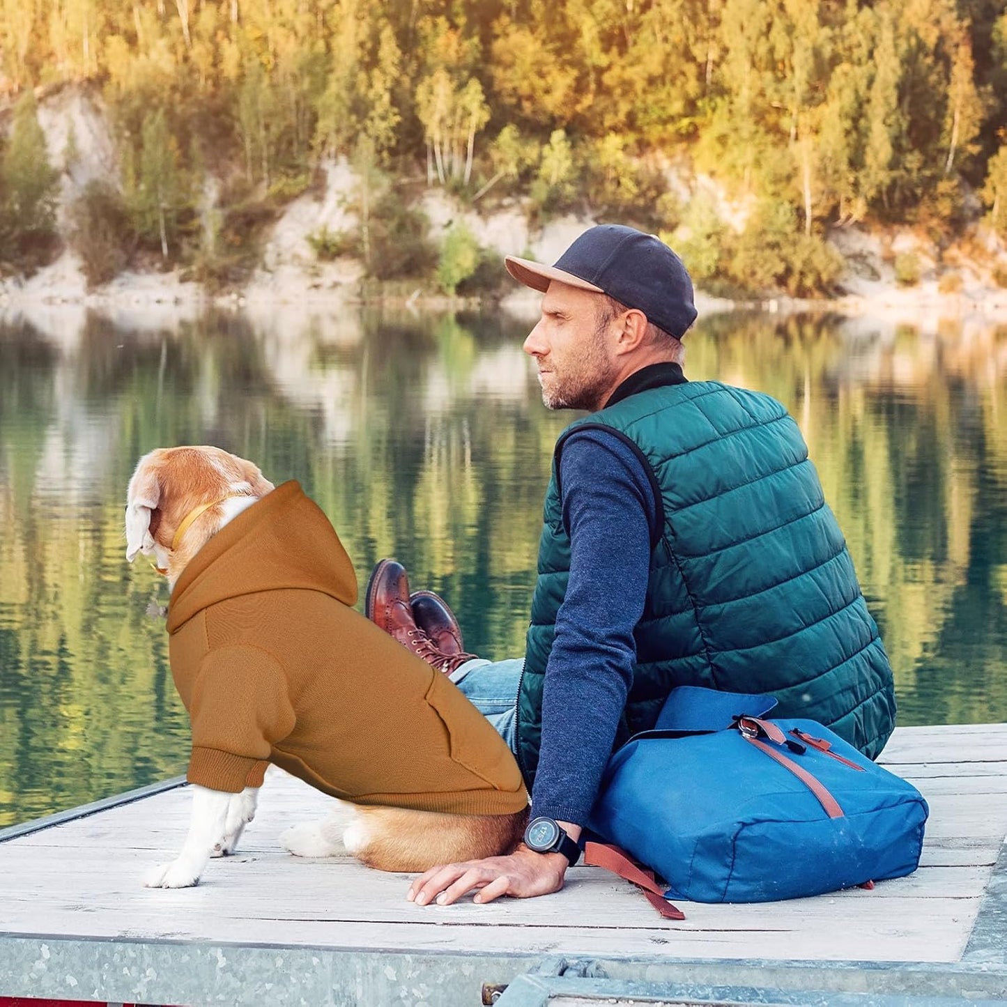 Dog Sweaters for Large Dogs Dog Hoodie Solid Soft Brushed Fleece Clothes Sweatshirt with Pocket(Coffee-L)