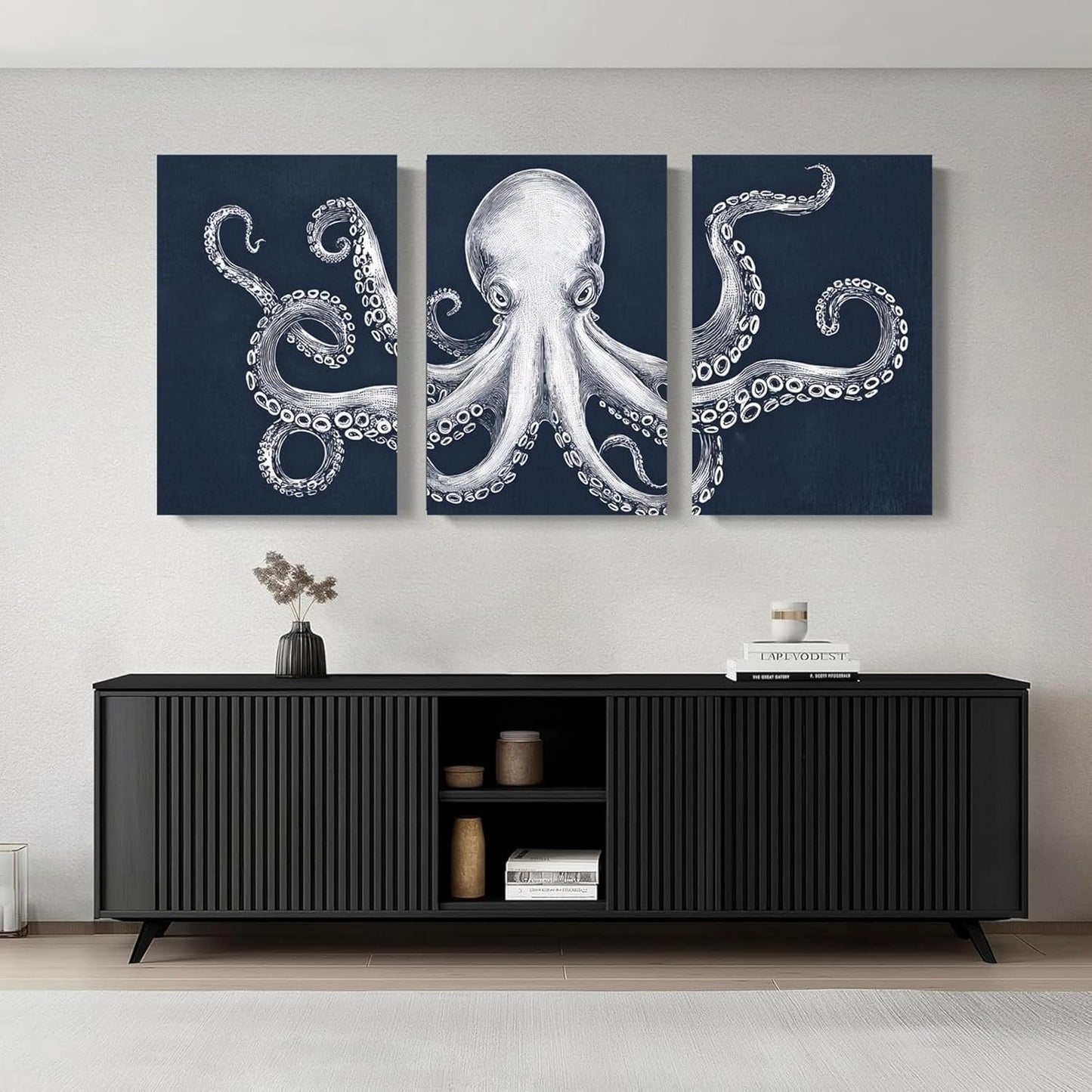 Octopus Wall Decor, Octopus Canvas Wall Art, Ocean Wall Decor,Sea Animal Canvas to Paint for Bathroom, Living Room, Bedroom (16" x 24" x 3 pcs)