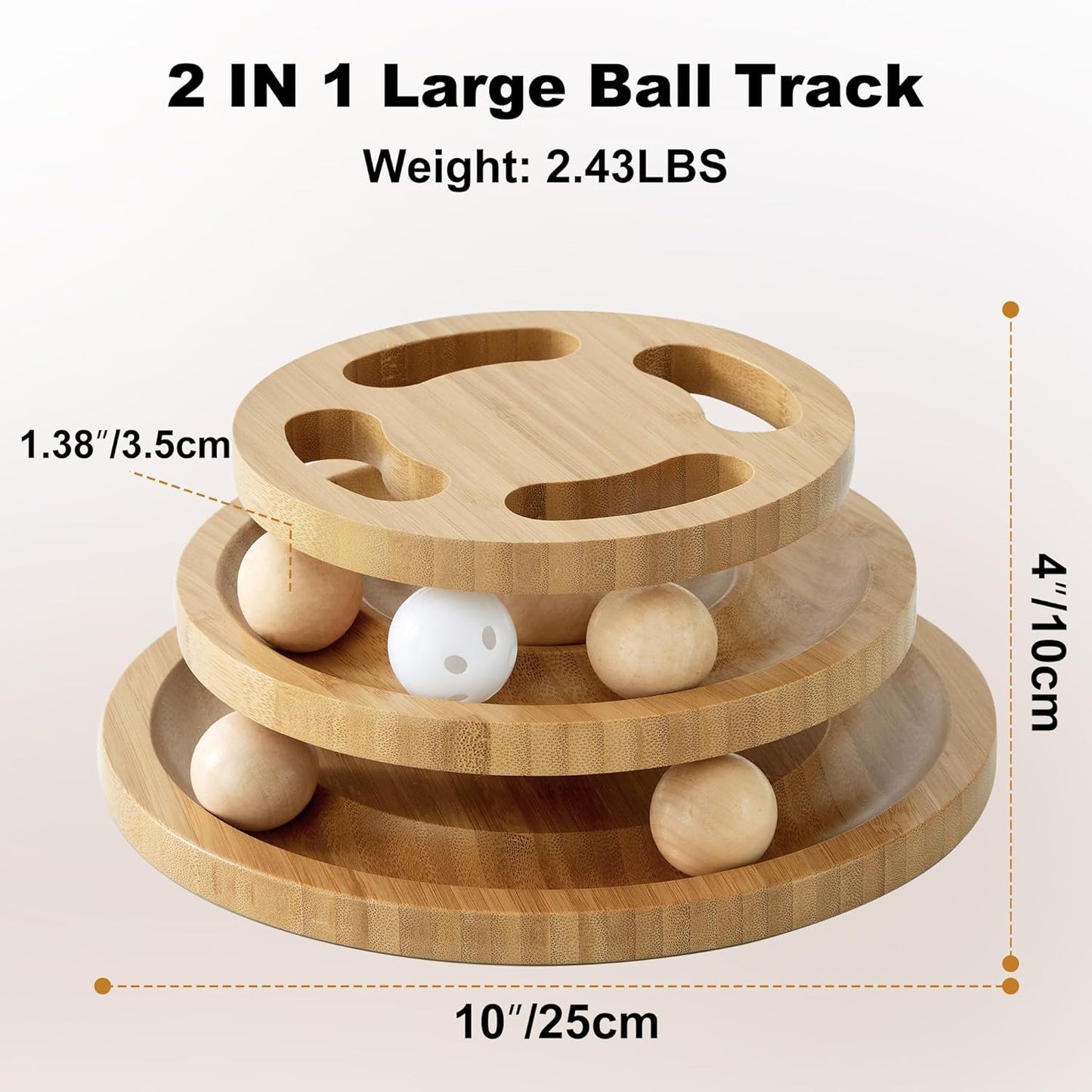 Cat Ball Track Toy with Puzzle Top, Wooden Cat Toys for Indoor Cats with Spinning Balls, Interactive Large Cat Ball Tower for Kitten Exercise Mental Physical
