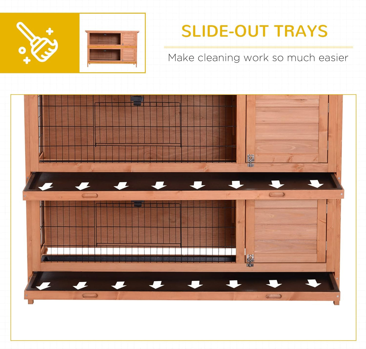 PawHut 54" 2-Story Large Rabbit Hutch Bunny Cage Wooden Pet House Small Animal Habitat with Lockable Doors, No Leak Tray and waterproof Roof for Outdoor/Indoor Orange
