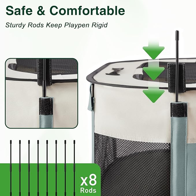 Love's cabin Pet Puppy Dog Playpen, Small Dog Tent Crates Cage Indoor/Outdoor, Portable Exercise Playpen for Cat, Foldable Pop Up Dog Kennel Playpen with Carring Case (S, Gray Green)