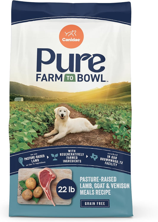 Canidae Pure Farm to Bowl Pasture-Raised Lamb with Goat & Venison Meals, Adult, Grain-Free Dry Dog Food, 22lb