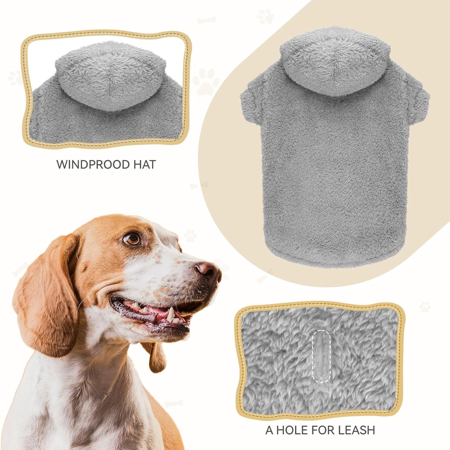 Fuzzy Dog Hoodie Dog Sweaters for Large Dogs Soft Double-Sided Plush Fleece Sweater Clothes Coats Hoodie Sherpa Hooded Sweatshirt(Grey-L)