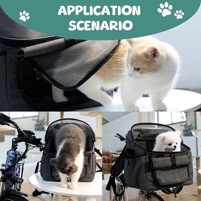 Qivine Dog Bike Basket, Oxford Cloth Dog Basket for Bike with Adjustable Mesh Windows, 11 Lbs Portable Dog Carrier for Bike with Widen Shoulderpad, Bicycle Basket Bag for Dogs and Cats