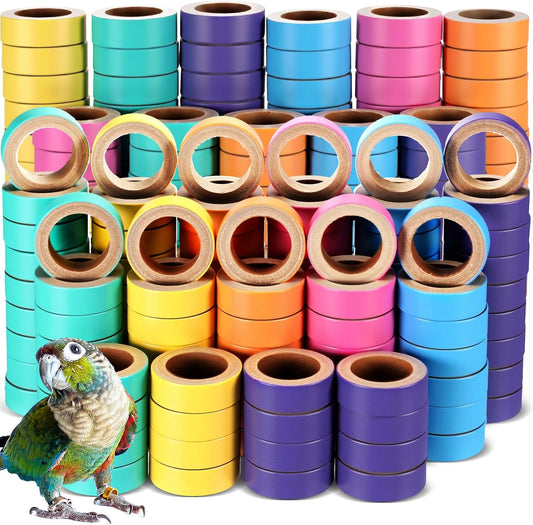 180 Pcs 1.85 Inch Bagels Bird Toys for Parrots Cardboard Bird for Chewing Shredding Foraging Play Foot Wooden Parrot Toys for Medium and Large Macaws Cockatoos