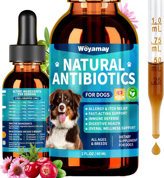 Antibiotics for Dogs | Natural Dog Antibiotics for Allergy Relief, Itch Relief, Coughs, Skin Health, Breath Treatment, Digestion | Herbal Supplement to Care for Ears, Eyes & Coat, 2 Fl Oz