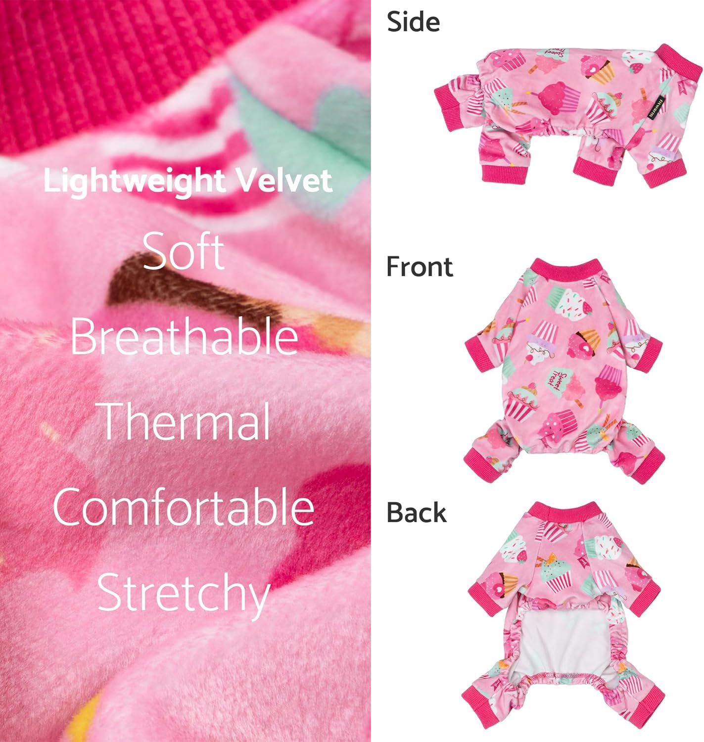 Fitwarm Cupcake Dog Pajamas, Birthday Outfit for Small Dogs Girl, Cozy Pet Onesie with Feet, Pink, Medium