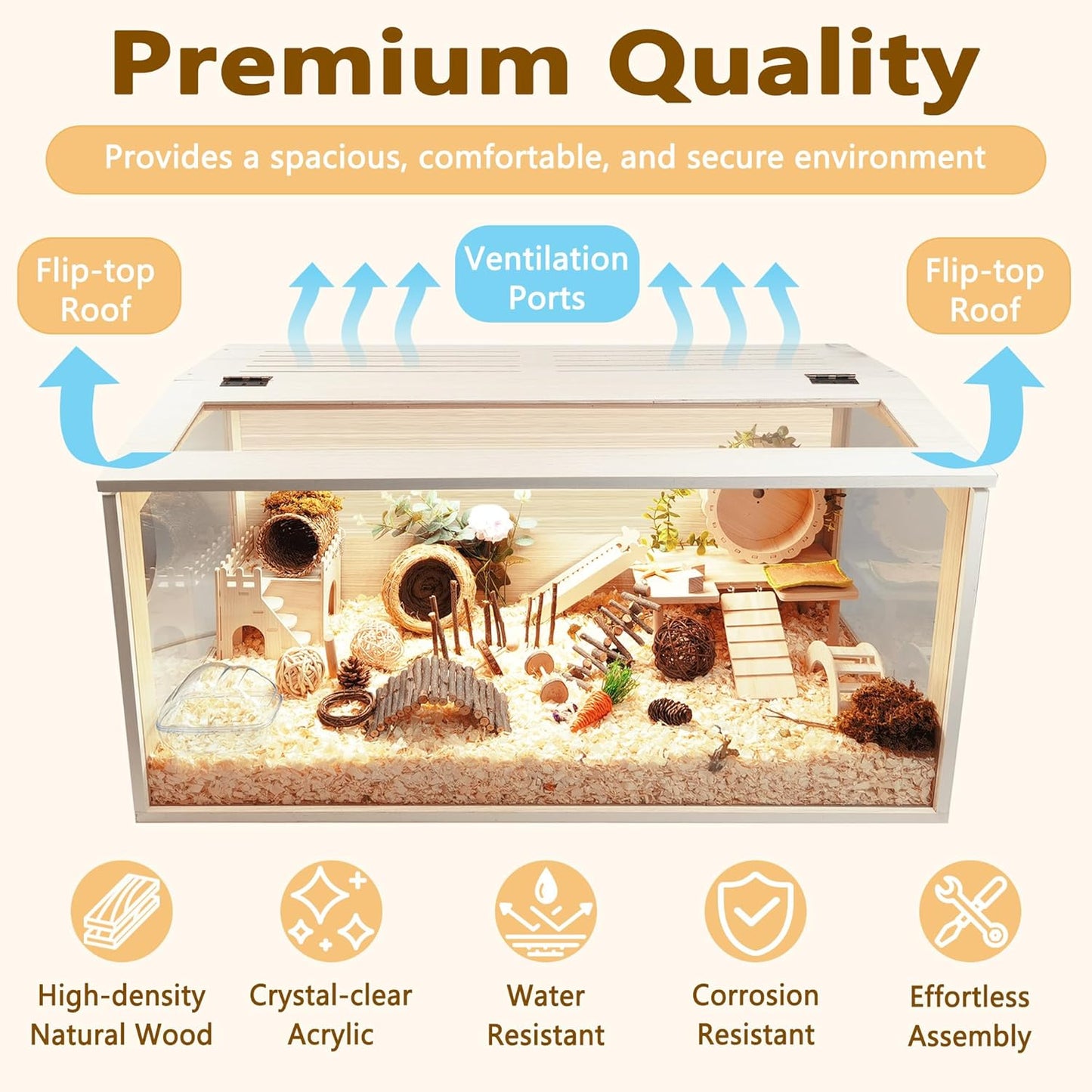 Prolee Hamster Cage Chew Proof, Mice and Rat Habitat Openable Top with Acrylic Sheets, Hamster Habitat Solid Built (32”L x 16" W x 16" H)
