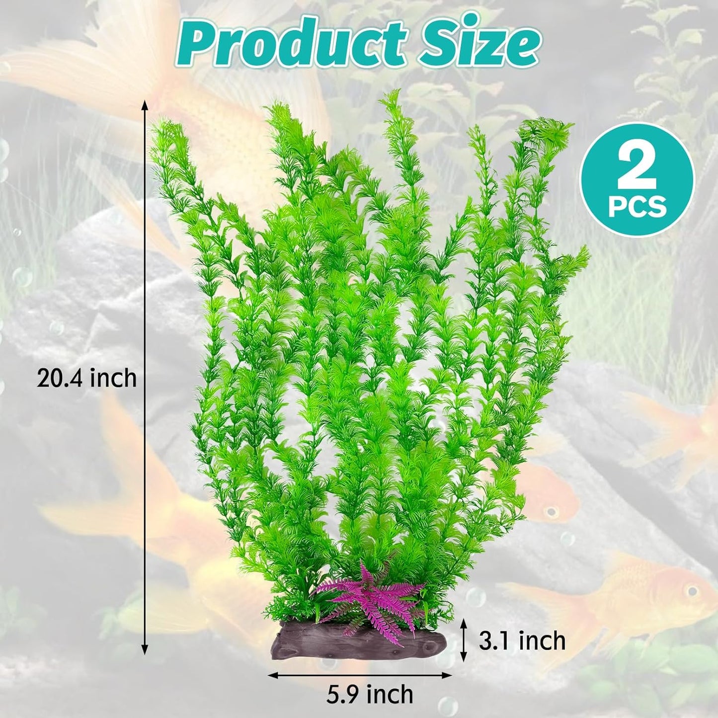 Hamiledyi Aquarium Plastic Plants Aquarium Decor Artificial Fish Tank Plants,Tall Fish Tank Decorations, Extra Large Aquarium Plant 20.4-inch Tall,2PCS