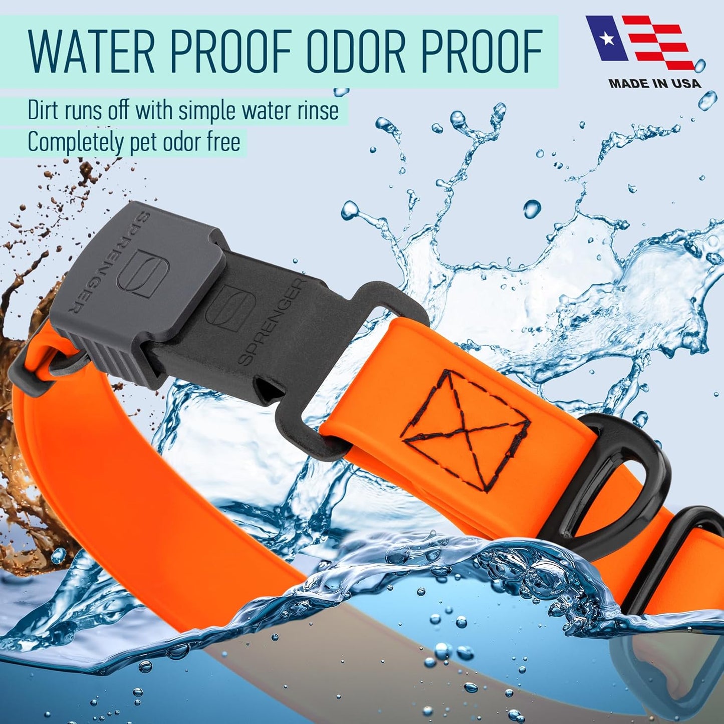 Dogline Biothane Waterproof Dog Collar with Herm Sprenger Black Stainless Steel Quick Release Buckle – Heavy Duty Tactical Durable Collar for Dogs – Comfortable and Safe Pet Collar W1 L 15-25" Orange