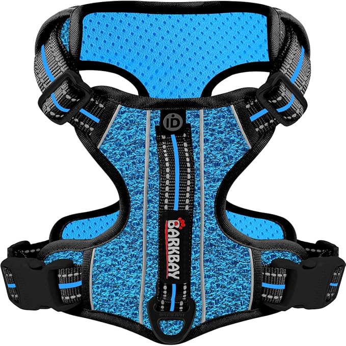 BARKBAY Dog Harness No Pull with ID Tag Pocket - Heavy Duty, Reflective, Easy Control for Large Dogs(Blue/Black,S)