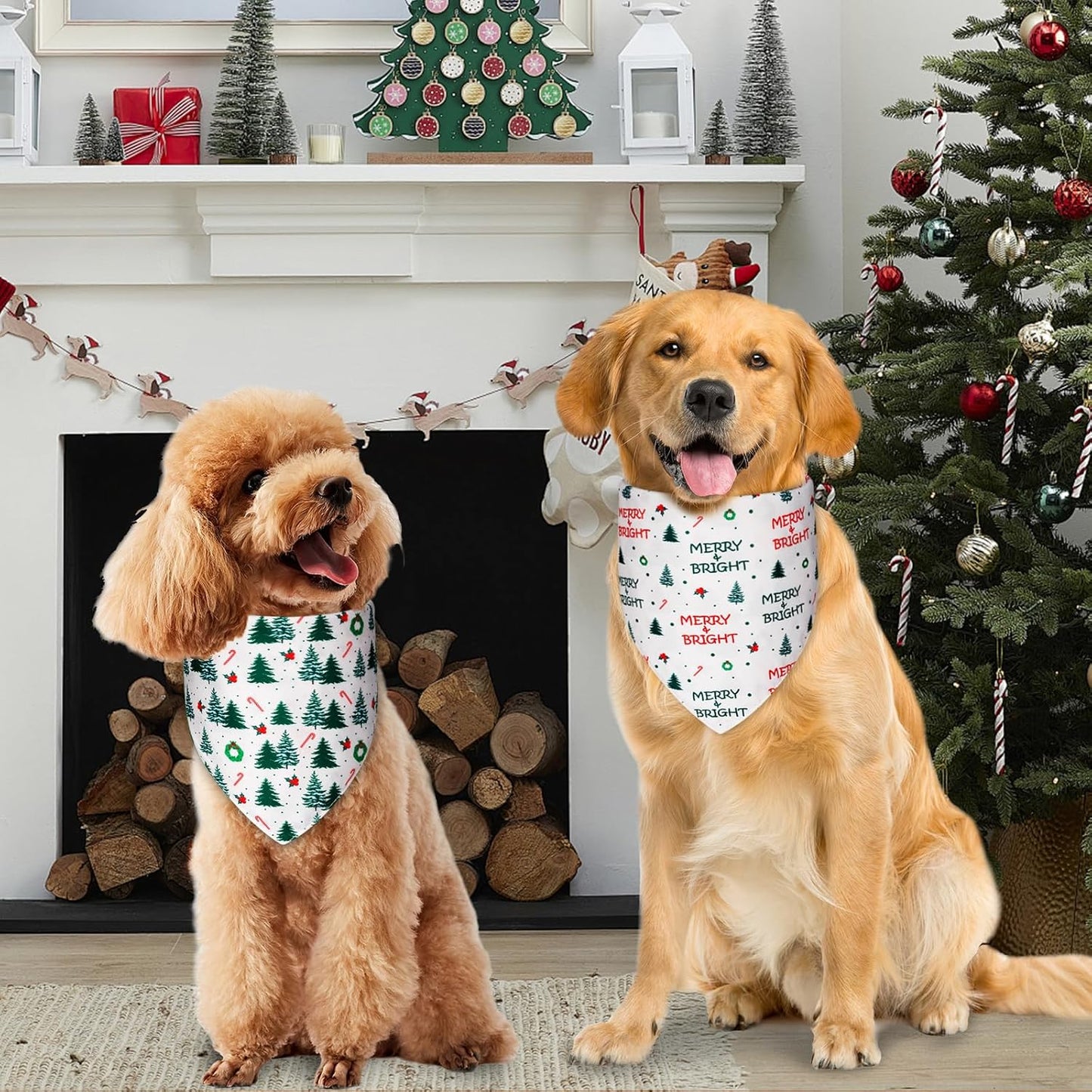 Christmas Dog Bandanas XLarge 3PCS, 6 Pattern Holiday Scarf for Boy and Girl, Triangle Reversible Bibs Breed for Puppy Pets