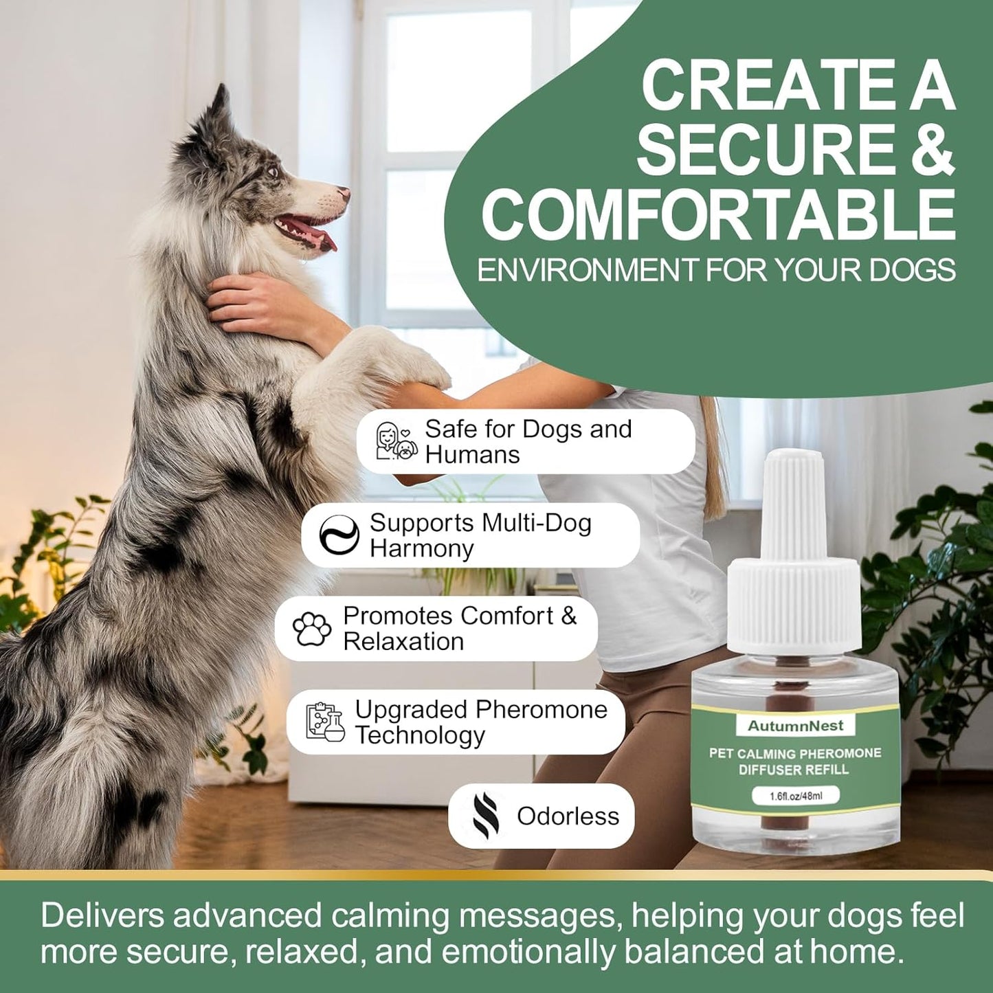 Dog Calming Pheromone Diffuser Refills, 4 Pack 48ml, Helps Dogs Relieve Anxiety, Reduce Stress, Aggression, Barking, Chewing, Scratching, Supports Dogs Travel, Vet Visits, Separation, Loud Noises