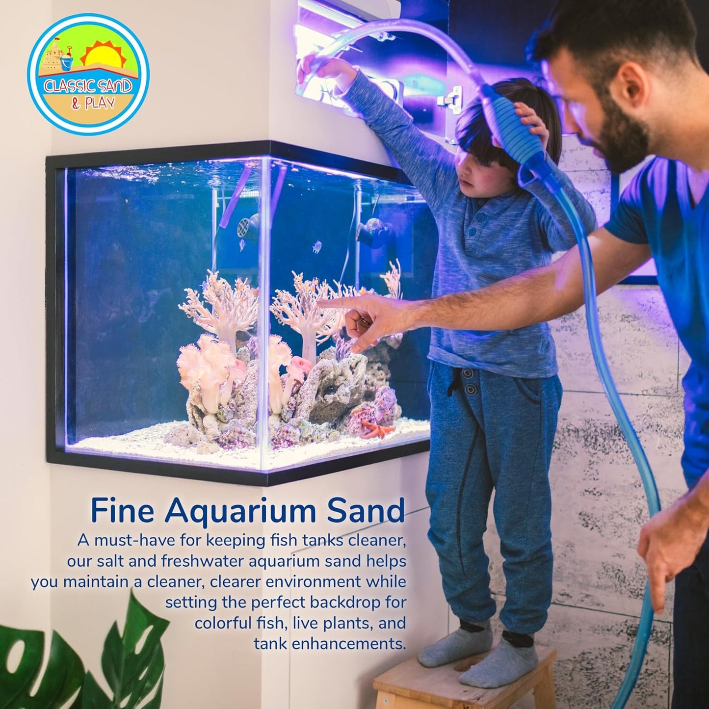 CLASSIC SAND & PLAY Natural Aquarium Sand for Freshwater and Saltwater Tanks, 20 lb. Bag, Improves Filter Life and Filtration Process, Pre-Washed Fine Sand, Natural
