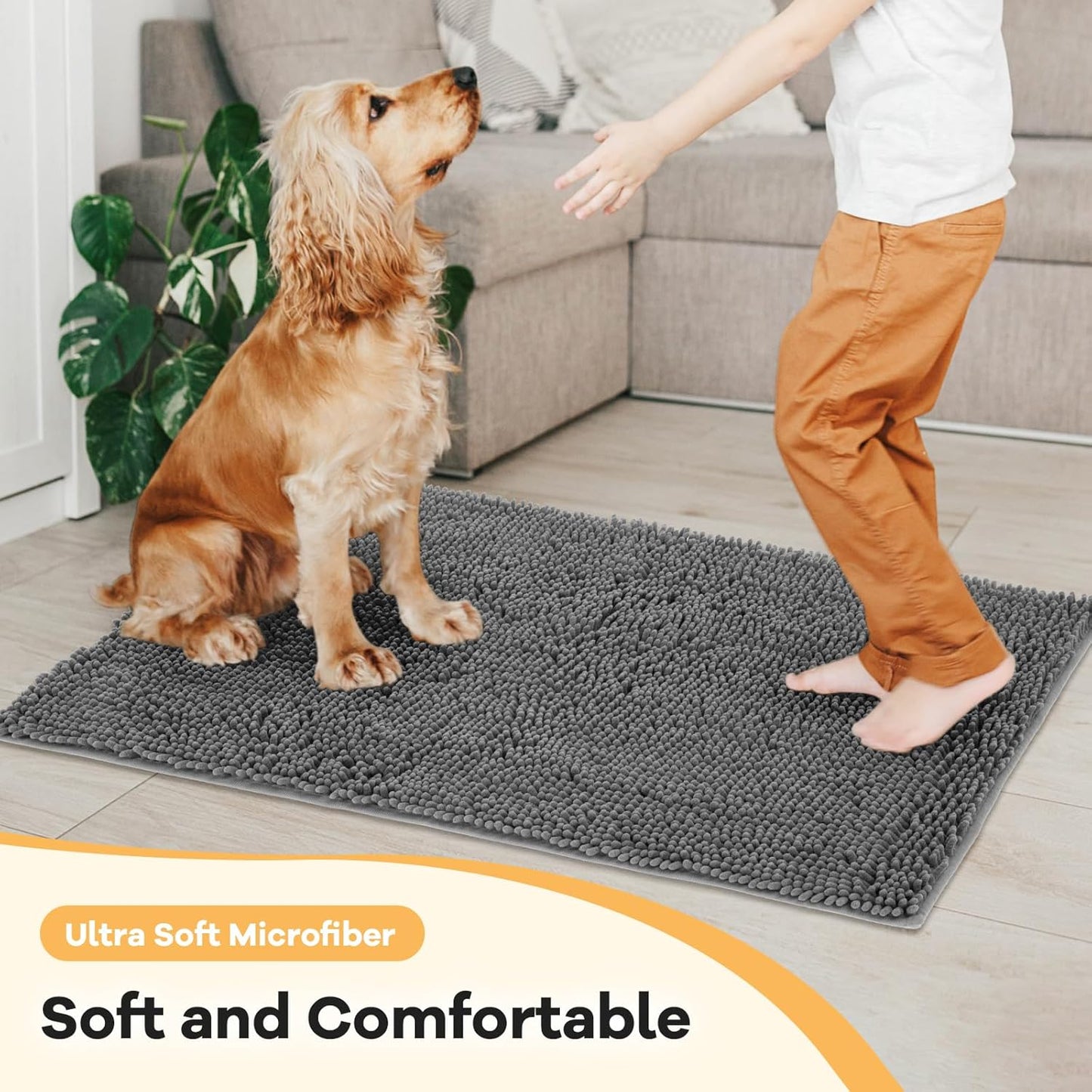 Absorbent Dog Door Mat for Muddy Paws, 60" x 30" Chenille Indoor Mats for Entryway, Trap Dirt Front Door Mat Indoor Entrance Washable Non Slip Soft