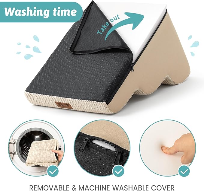 Dog Stairs for Small Dog 22.6" H, Curved Pet Step for Puppy, Older Cat, Medium Pet Ramp for High Bed, Ladder with High Density Foam, Durable, 5 Step, 15.7x33x22.6 inch, Beige