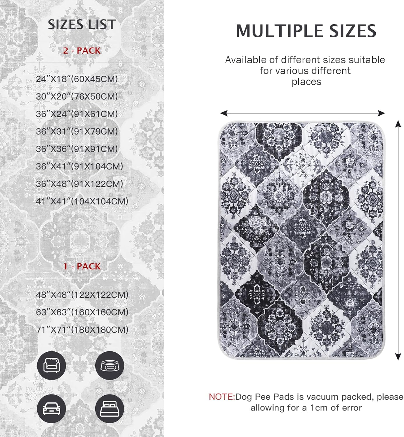 IEUUMLER Washable Pee Pads for Dogs, 2 Pack Reusable Pee Pads for Dogs Non-Slip Grip, Super Absorbent Waterproof Puppy Pads for Potty Training, Playpen, Crate, Whelping Box EU011 Black Grey, 41x41