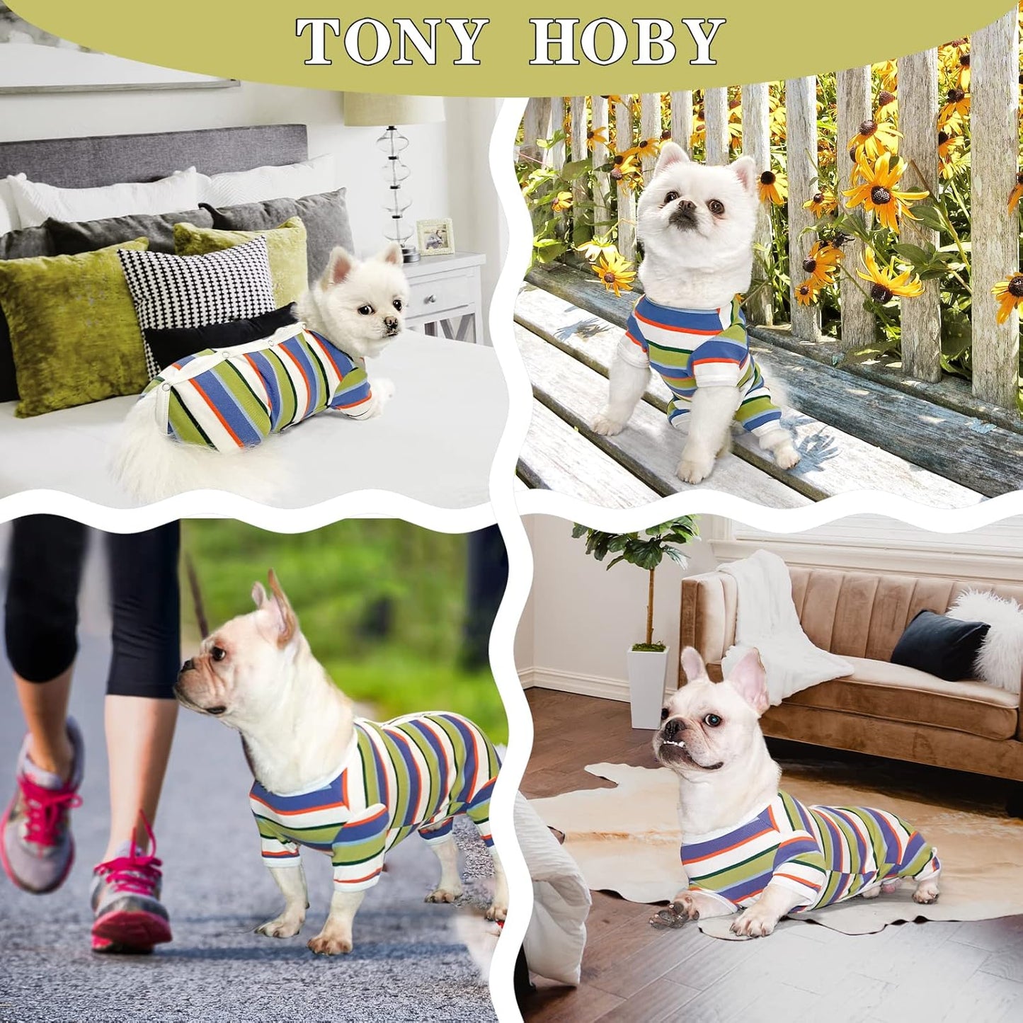 TONY HOBY Dog Pajamas, Dog Jumpsuit, Colorful Dogs Shirt, Dogs Surgery Recovery Suit for Small Medium Breeds (Blue&White, Boy, S)