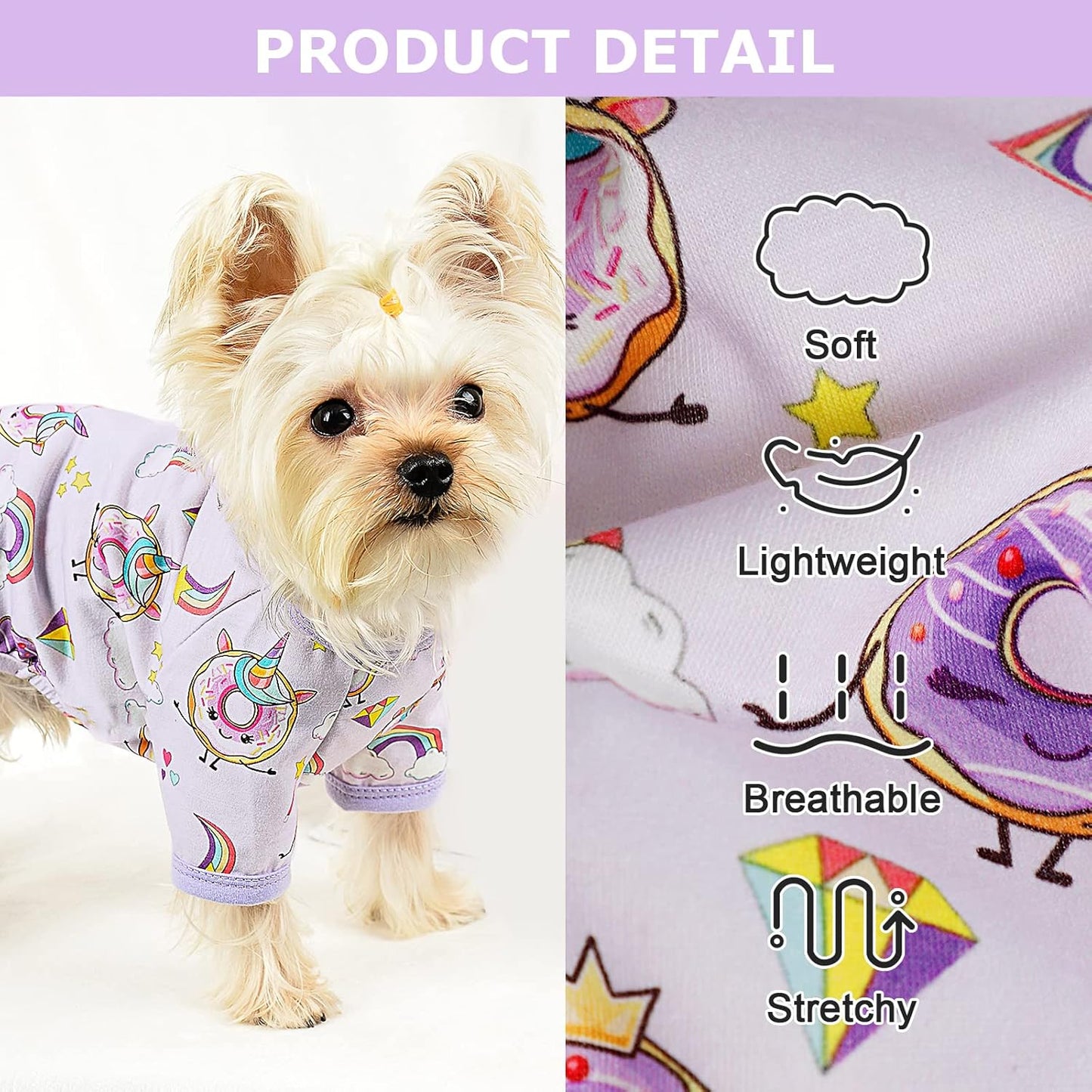 Dog Pajamas Pjs Summer Dog Clothes for Small Dogs Girl - Boy - Medium Size Dogs, Soft Stretchy Puppy Clothes Doggie Onesies Fall Cat Pet Jammies Outfit (Donut Purple, Small)
