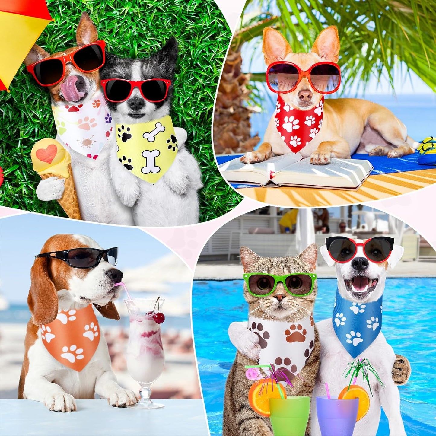 Abbylike 200 Pcs Halloween Paw Print Dog Bandanas Bulk Cute Footprint Bandanas for Dogs Triangle Kerchief Bib Scarf for Pets Birthday Party Costume Photo Props Daily Accessories Pet Shops, 25 Styles