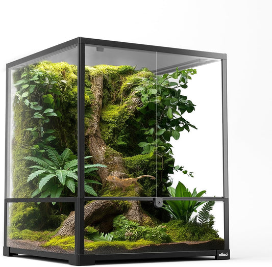 Oiibo 18" x 18" x 24" Glass Reptile Terrarium, Knock-Down Rainforest Reptile Habitat Tank with Front Opening Doors & Top Screen Ventilation, 30 Gallon Vertical Terrarium
