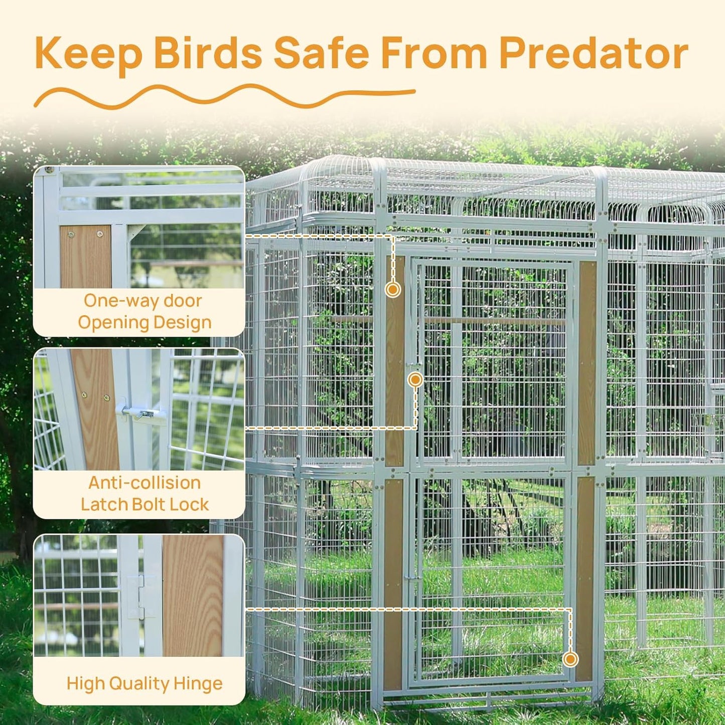 Large Bird Cage for Parakeets Outdoor Bird Aviary Parrot Cage with Perch, Walk-in Heavy Duty Birdcage for Macaws Canaries Parrots Budgie Lovebirds, White
