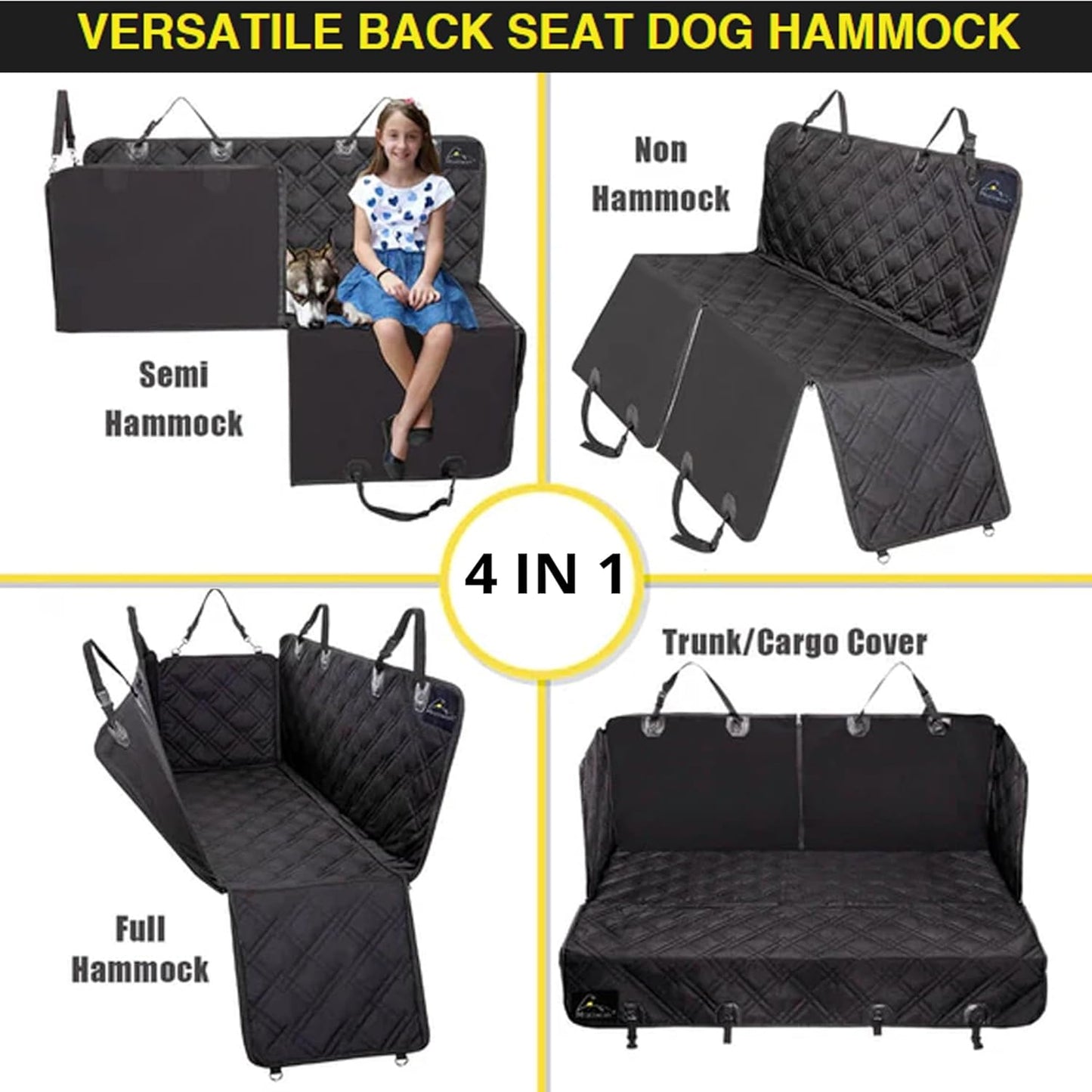 Meadowlark XL Dog Seat Covers Unique Design & Full Car Protection-Doors,Headrests & Backseat. Extra Durable Zippered Side Flap, Waterproof Hammock Pet Seat Cover + Seat Belt & 2 Headrest Protectors
