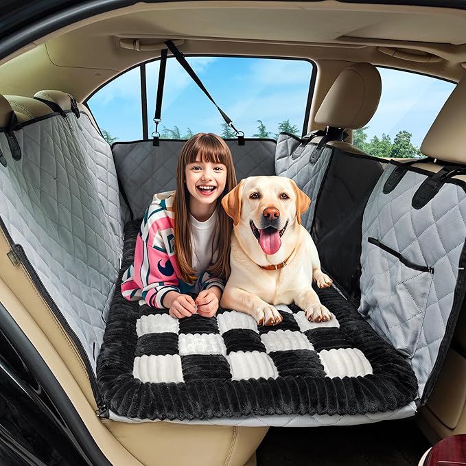 Dog Car Bed Mat, Non-Slip Backseat Extender Pet Blanket, Plaid Dog Bed for Trucks, Sedans & Large SUVs, Chew-Resistant Travel Pad for Dogs, Easy Clean & Scratch-Proof & Comfort (56"x28.7")