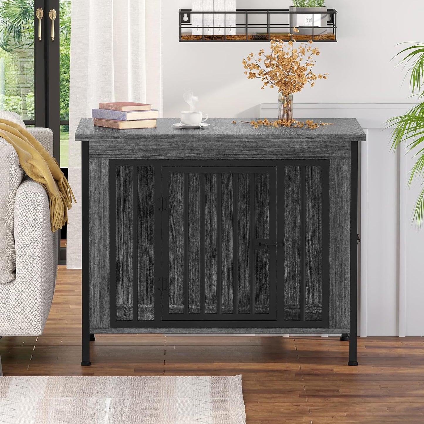 EasyCom 31.5" Small Dog Crate Furniture, Chew-Resistant Dog Crates for Small and Medium Dogs, Dog Kennel Furniture Indoor with 2 Doors and 3.94" Raised Feet, as TV Stand, End Table, Crate Table