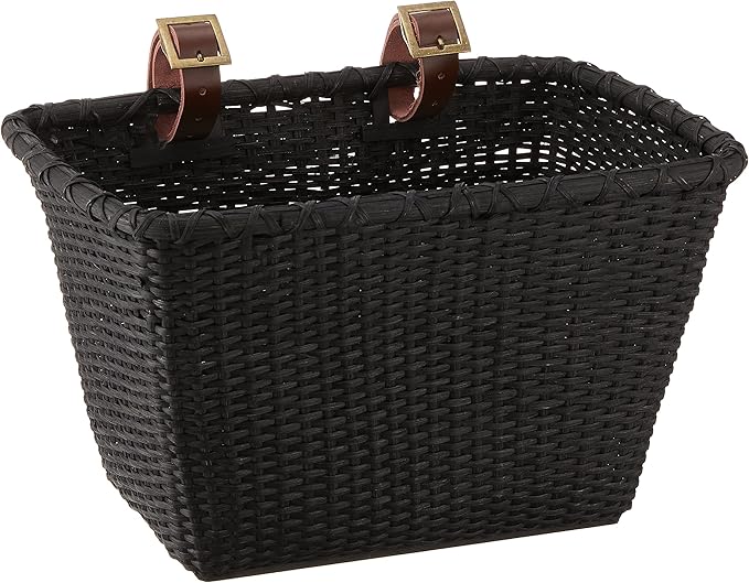 Retrospec Bicycles Cane Woven Rectangular Toto Basket with Authentic Leather Straps and Brass Buckles